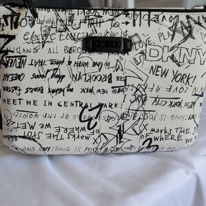 DKNY White and Black Graffiti Wristlet Clutch